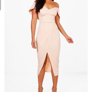 Boohoo Blush Ofd Shoulder Wrap Midi Dress